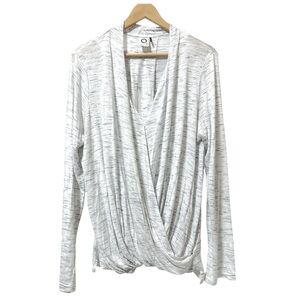 Anthropologie Akemi Kin Shirt Women XL white Blue Surplice Sweater Boho Ruched